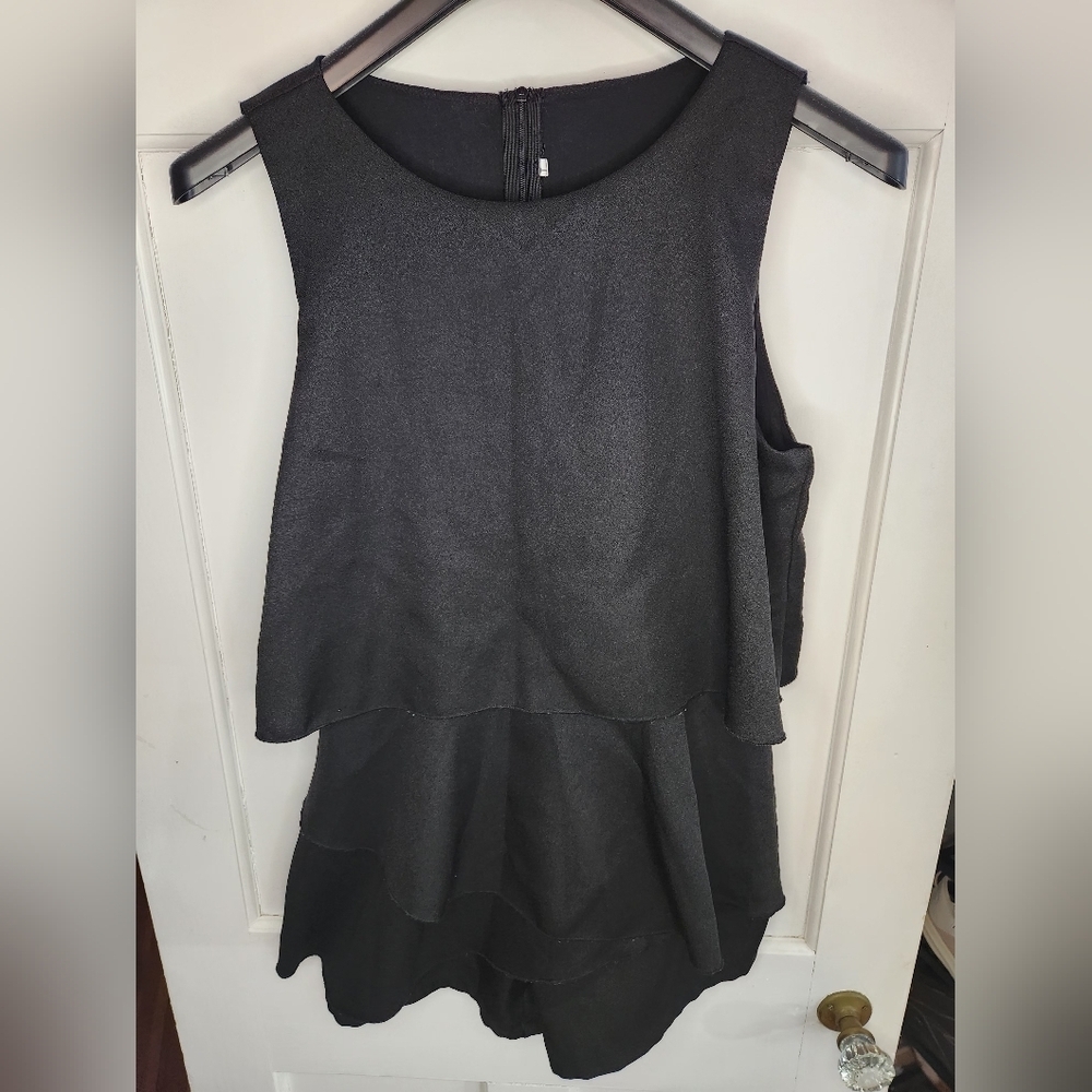 Chic Black Layered Sleeveless Romper